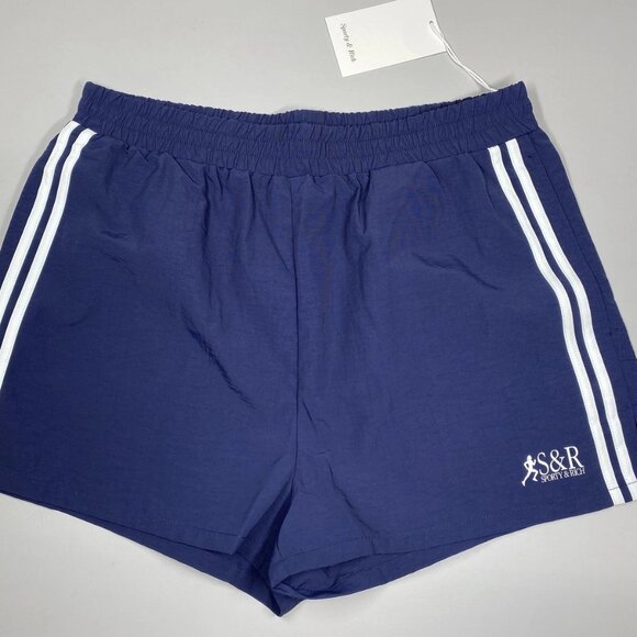 Sporty & Rich Women’s French Riviera Track Stripe Logo Shorts – Navy/White – XS - Picture 1 of 6
